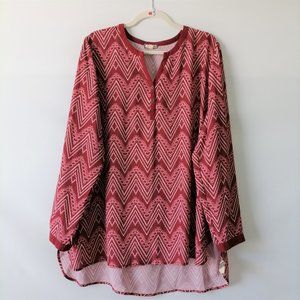Eyeshadow Womens Blood Wine & BRU Chevron Long Sleeve V Neck Tunic Top Size 1X